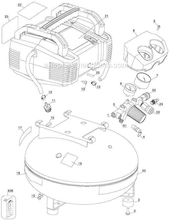 Page B Diagram and Parts List for Type 2 Porter Cable Compressor